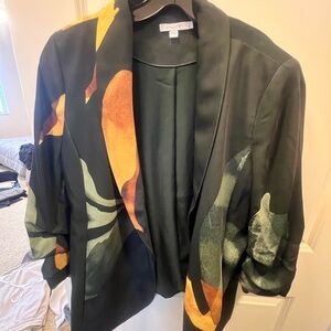 Chico's Dark Green Blazer with Orange Floral Accents